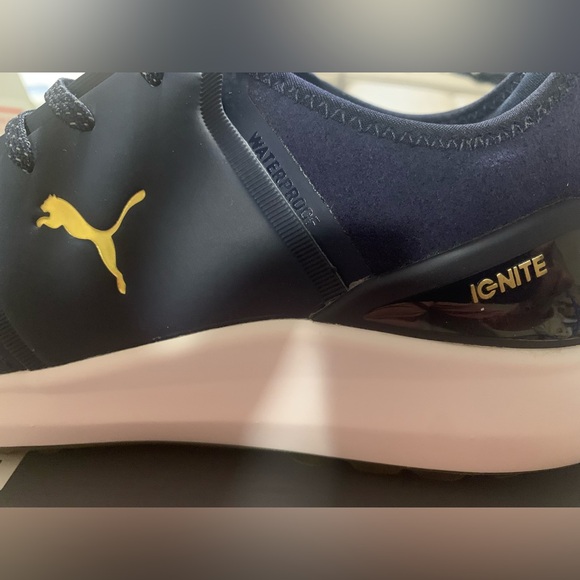 Puma Ignite NXT Lace Peacoat-Gold-White Waterproof Spikeless Golf Shoe Men 11.5 - Picture 8 of 12